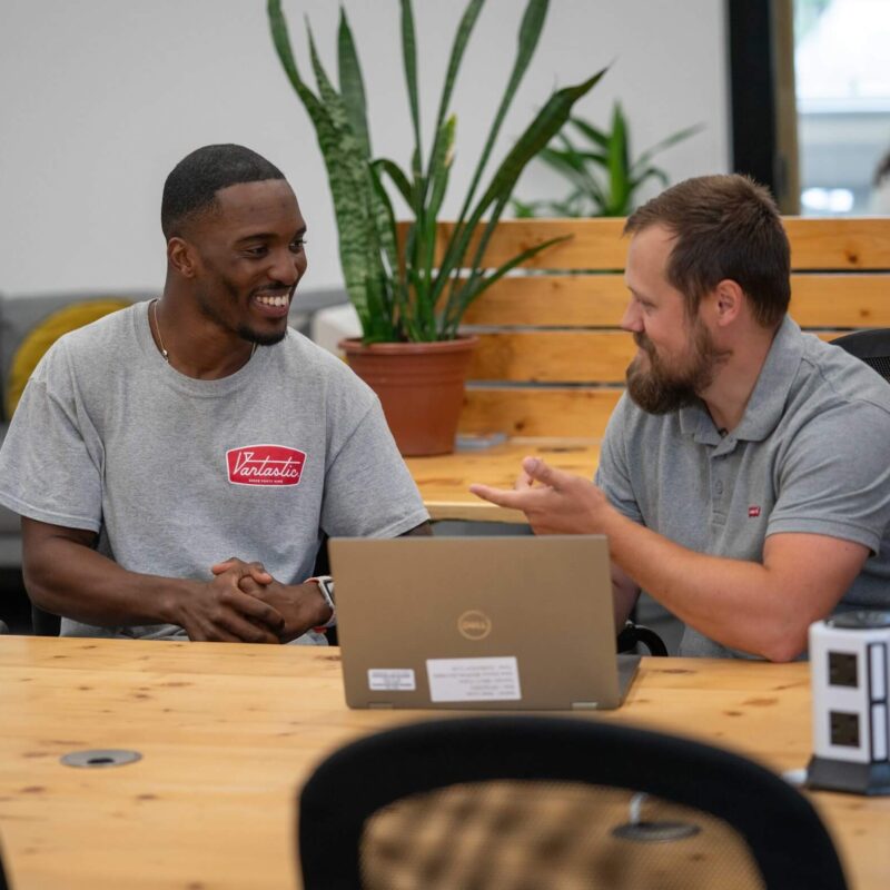 Kester and Matt working at the Barclays Eagle Lab at the Wood Centre for Innovation